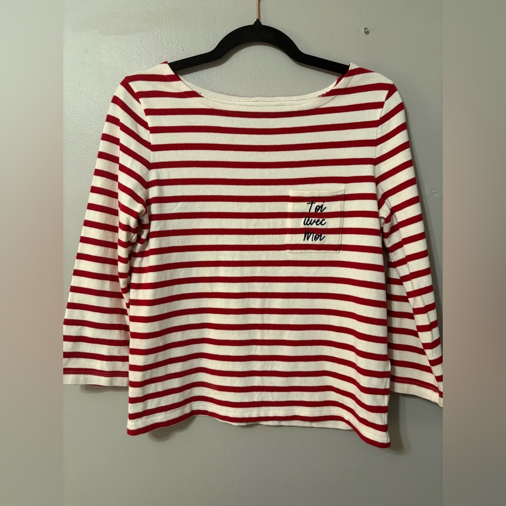 Madewell et Sezane Red and White Striped 3/4 Length Sleeve Tee - Picture 5 of 8